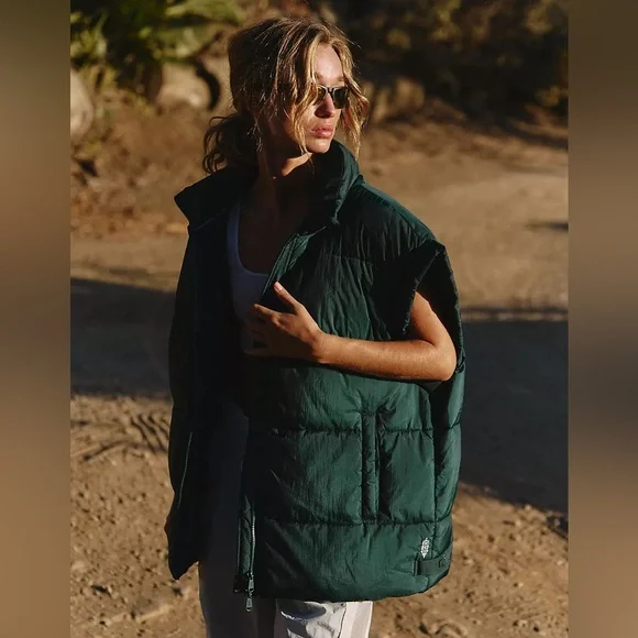 Free People In A Bubble Puffer Vest in Evergreen - Picture 3 of 9